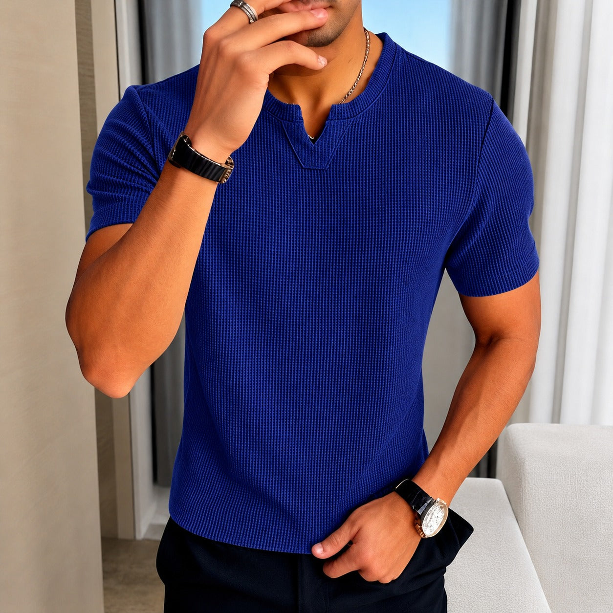 Camiseta Mateo™ de Punto de Algodón Texturizado con Estilo Old Money
