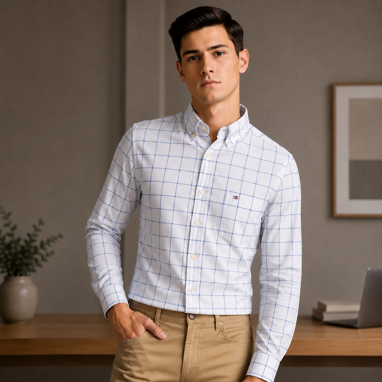 Camisa Leandro™ de Algodón Transpirable con Cuadros Finos