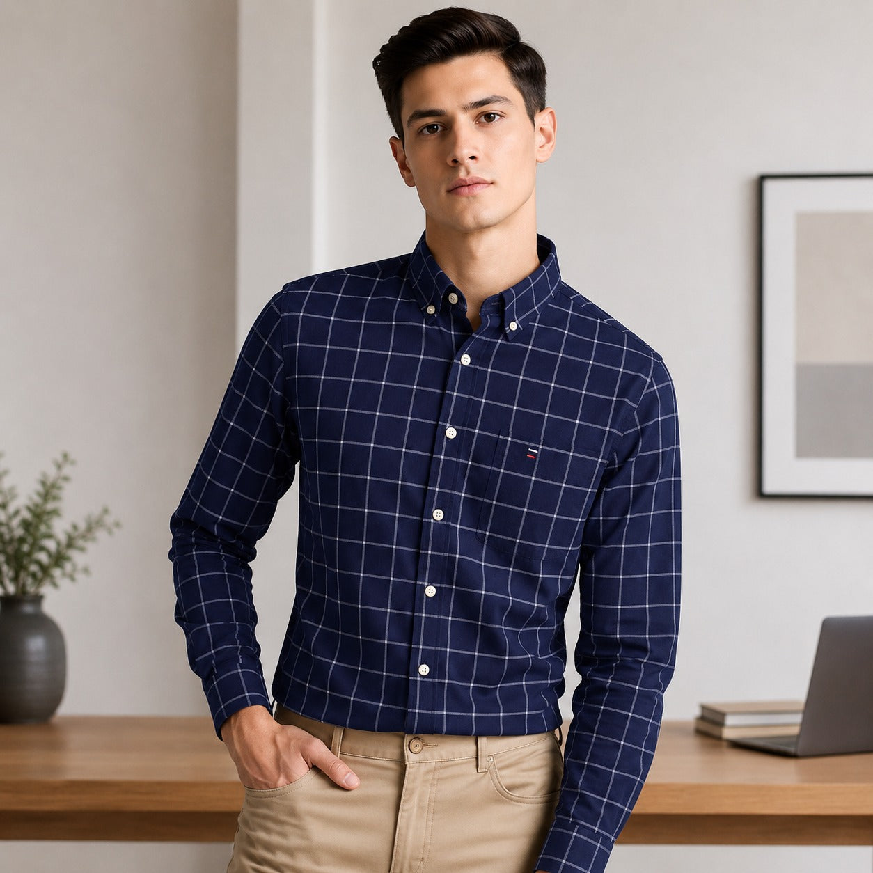Camisa Leandro™ de Algodón Transpirable con Cuadros Finos