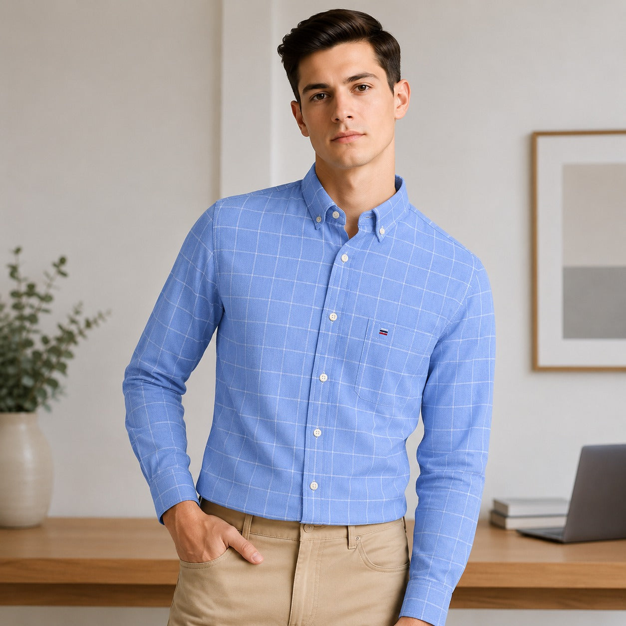 Camisa Leandro™ de Algodón Transpirable con Cuadros Finos