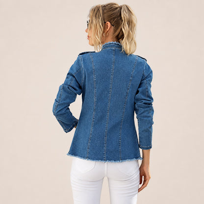 Chaqueta Denim Almina™ con Botones Frontales y Acabado Deshilachado