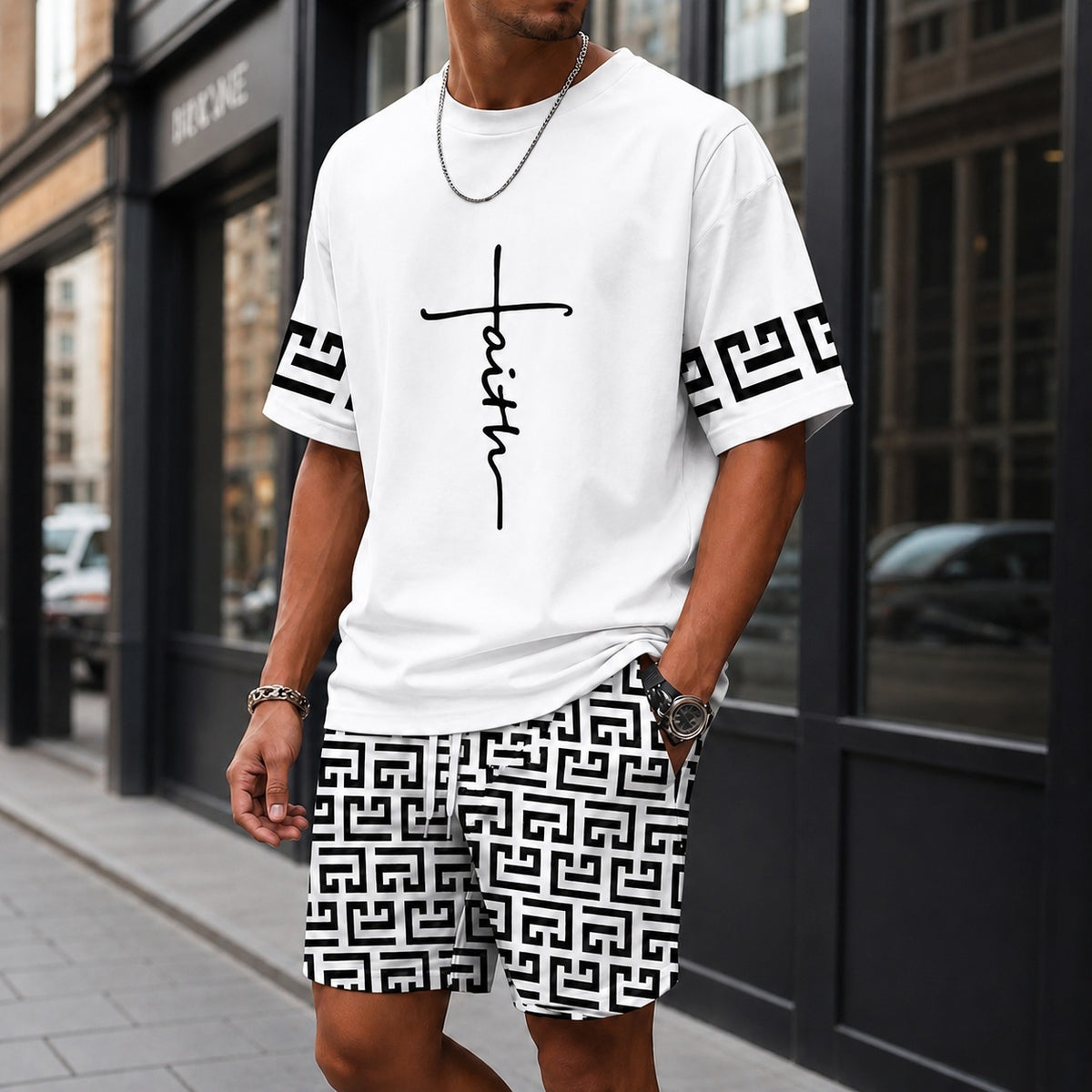 Conjunto Lucento™ con Camiseta Oversize y Shorts con Estampado Geométrico / Un estilo urbano con personalidad propia.