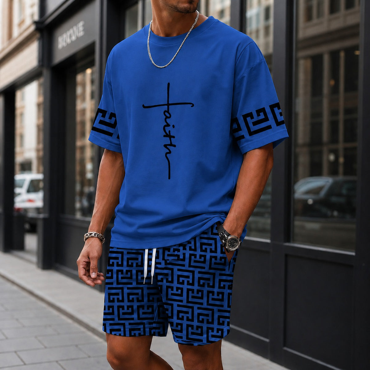 Conjunto Lucento™ con Camiseta Oversize y Shorts con Estampado Geométrico / Un estilo urbano con personalidad propia.