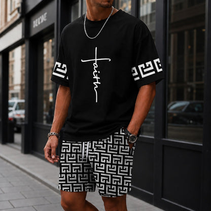 Conjunto Lucento™ con Camiseta Oversize y Shorts con Estampado Geométrico / Un estilo urbano con personalidad propia.