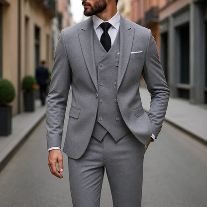 Traje Montevic™ con Chaleco Cruzado, Corte Slim y Blazer Estructurado