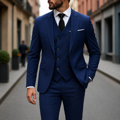 Traje Montevic™ con Chaleco Cruzado, Corte Slim y Blazer Estructurado
