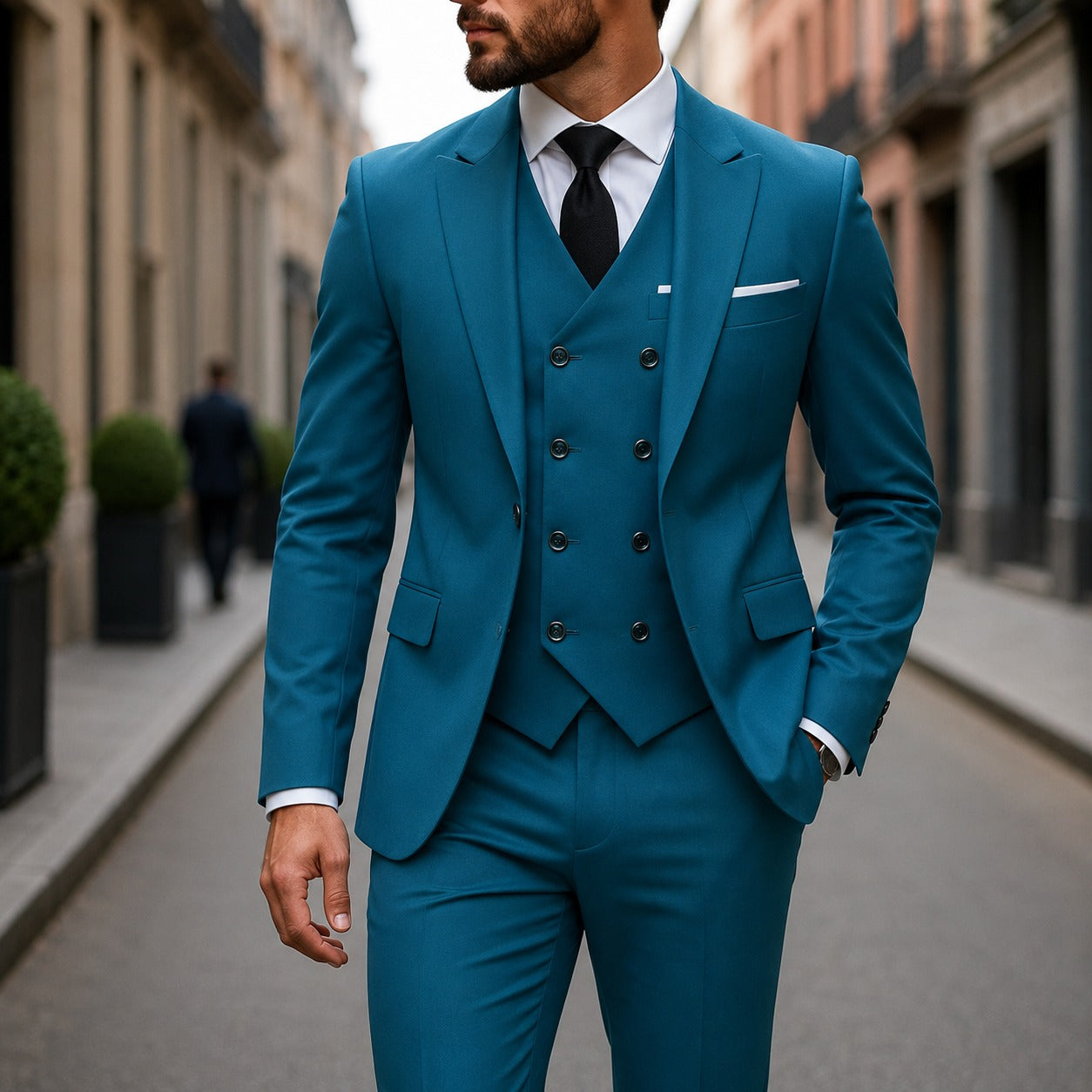Traje Montevic™ con Chaleco Cruzado, Corte Slim y Blazer Estructurado