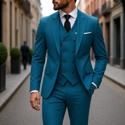 Traje Montevic™ con Chaleco Cruzado, Corte Slim y Blazer Estructurado