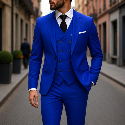Traje Montevic™ con Chaleco Cruzado, Corte Slim y Blazer Estructurado