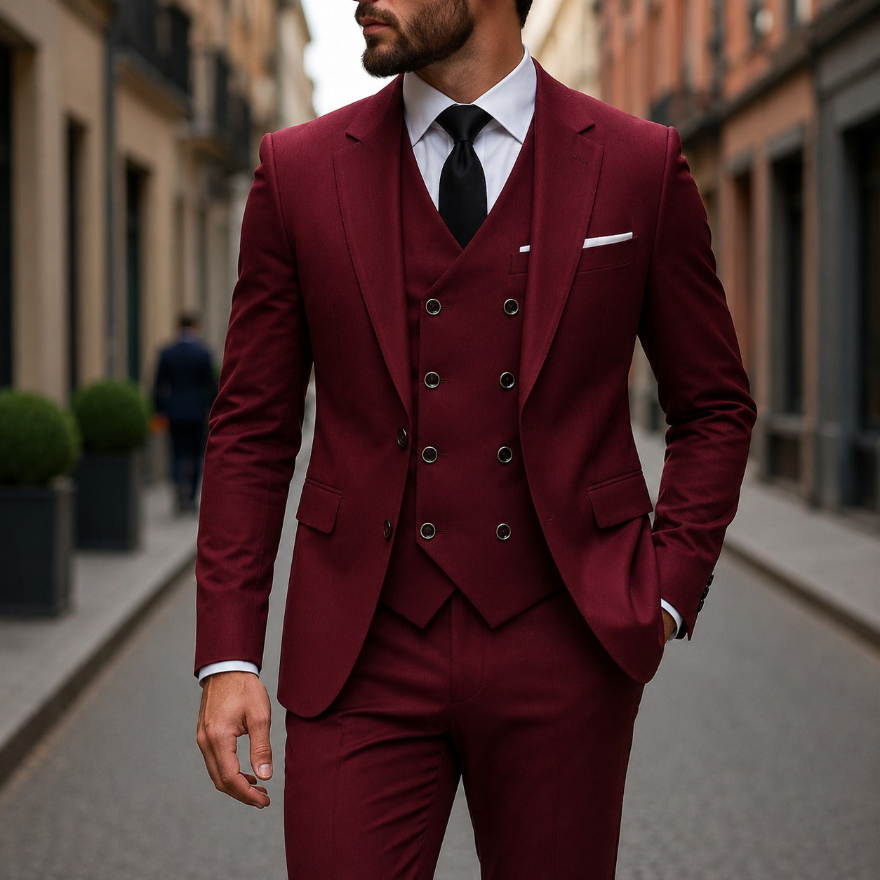 Traje Montevic™ con Chaleco Cruzado, Corte Slim y Blazer Estructurado