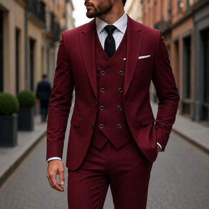 Traje Montevic™ con Chaleco Cruzado, Corte Slim y Blazer Estructurado