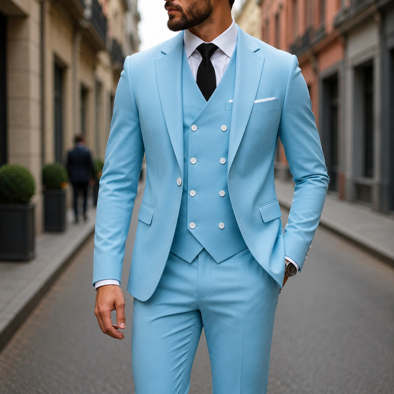 Traje Montevic™ con Chaleco Cruzado, Corte Slim y Blazer Estructurado