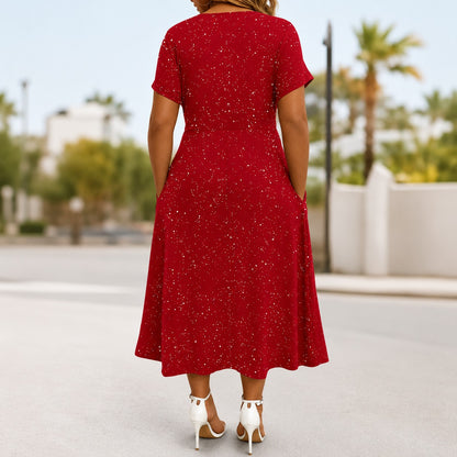 Vestido Serenna™ con Escote en V, Busto Drapeado y Bolsillos Laterales
