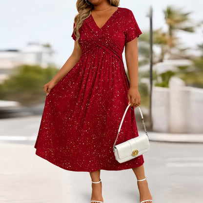 Vestido Serenna™ con Escote en V, Busto Drapeado y Bolsillos Laterales