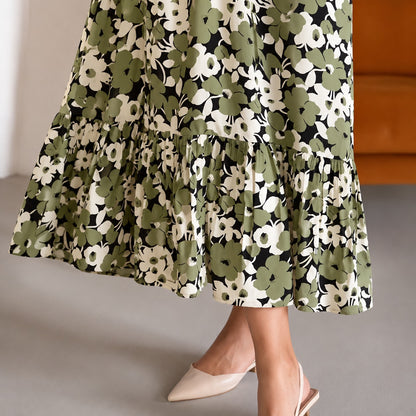 Vestido Florenne™ con Escote Cuadrado, Estampado Floral y Bajo con Volante