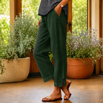 Pantalón Sylvie™ de Lino y Algodón con Abertura Lateral en el Bajo