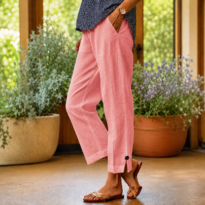 Pantalón Sylvie™ de Lino y Algodón con Abertura Lateral en el Bajo