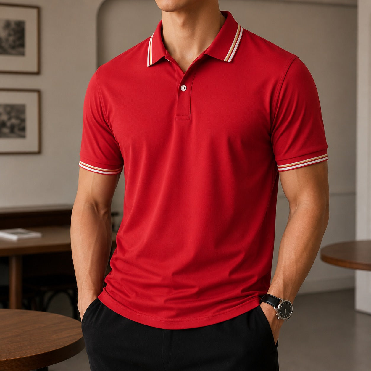 Camisa Polo Cedric™ con Gola Contrastante, Manga Corta y Corte Clásico