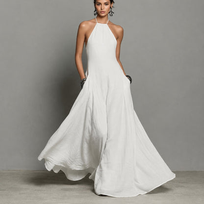 Vestido Serafine™ con Escote Halter, Espalda Descubierta y Caída Fluida.