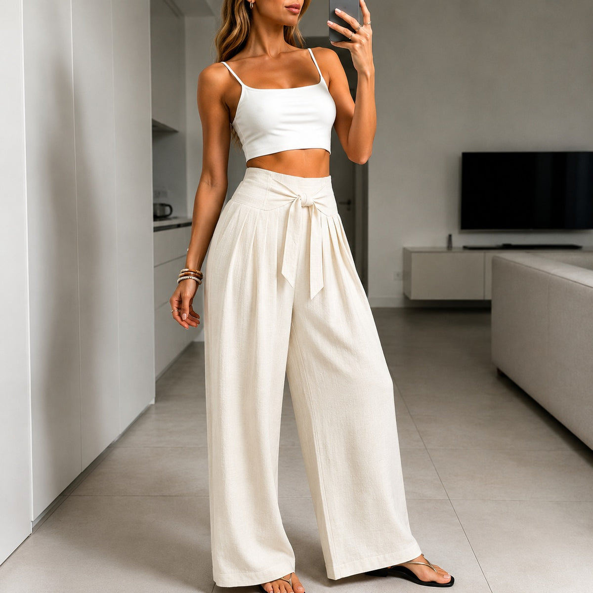 Pantalón Ariela™ con Cinturón Ajustable Elegante y Cintura Estructurada