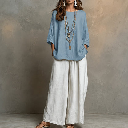 Conjunto Lurea™ con Blusa de Corte Amplio, Pantalón de Pierna Ancha y Caída Fluida