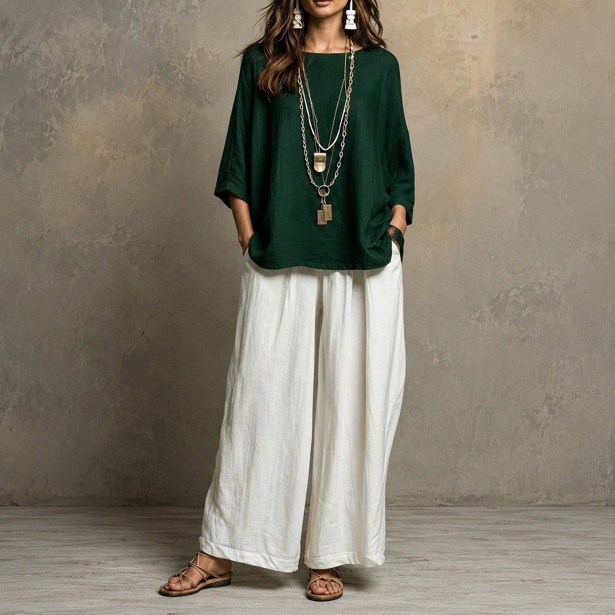 Conjunto Lurea™ con Blusa de Corte Amplio, Pantalón de Pierna Ancha y Caída Fluida