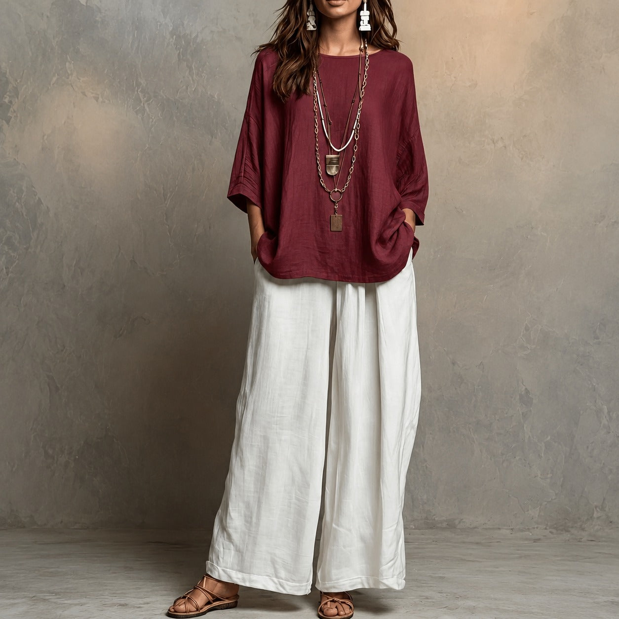 Conjunto Lurea™ con Blusa de Corte Amplio, Pantalón de Pierna Ancha y Caída Fluida