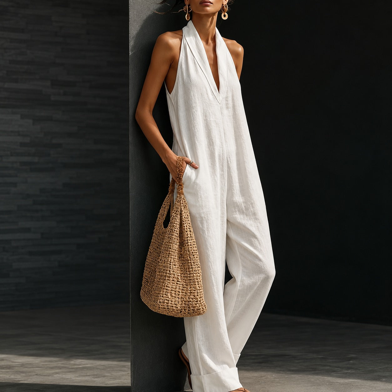 Mono Aveline™ con Escote Halter, Caída Fluida y Corte Amplio