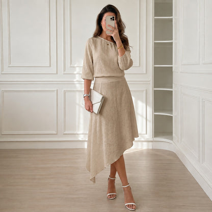 Conjunto Carmela™ con Blusa de Un Hombro, Tejido Texturizado y Falda de Caída Fluida