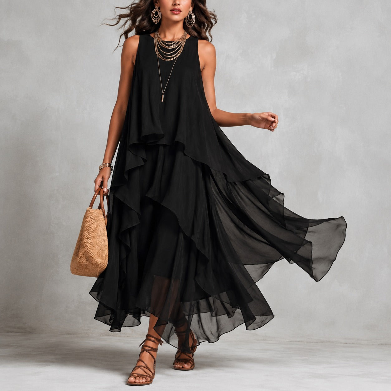Vestido Catalina™ con Capas en Cascada y Silueta Elegante