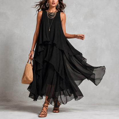 Vestido Catalina™ con Capas en Cascada y Silueta Elegante