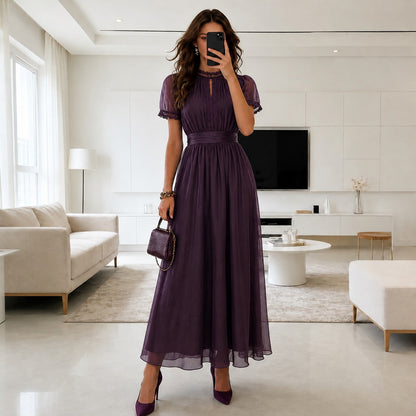 Vestido Liria™ con Caída Fluida, Cintura Definida y Mangas Abullonadas