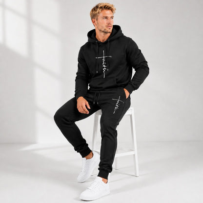 Conjunto Raviel™ con Estampado Faith, Sudadera con Capucha y Pantalón Jogger