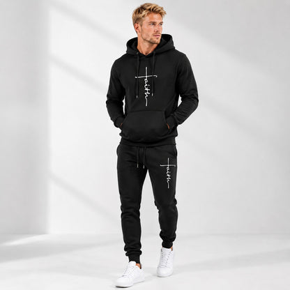 Conjunto Raviel™ con Estampado Faith, Sudadera con Capucha y Pantalón Jogger