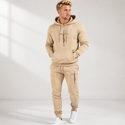 Conjunto Raviel™ con Estampado Faith, Sudadera con Capucha y Pantalón Jogger