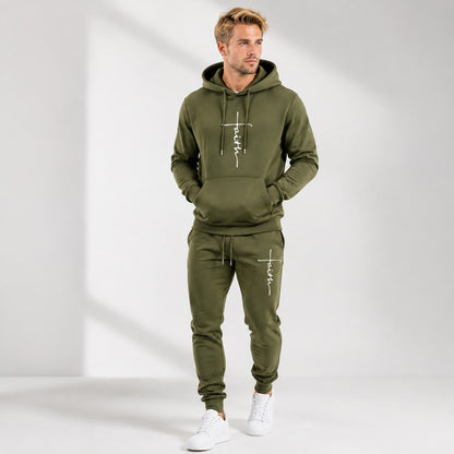 Conjunto Raviel™ con Estampado Faith, Sudadera con Capucha y Pantalón Jogger