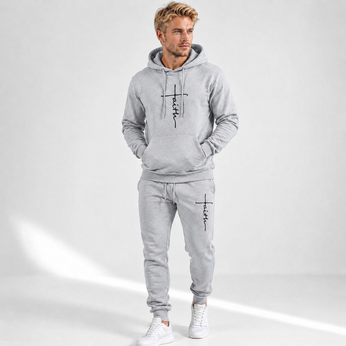 Conjunto Raviel™ con Estampado Faith, Sudadera con Capucha y Pantalón Jogger