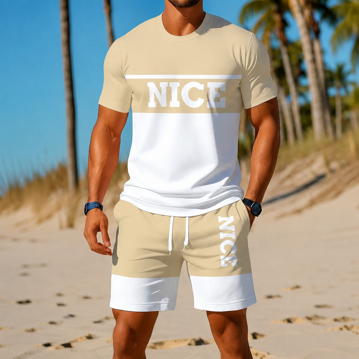 Conjunto Laredo™ con Camiseta Bicolor Estampada y Shorts con Cordón Ajustable
