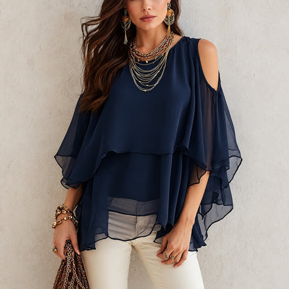 Blusa Irene™ con Mangas Amplias, Hombros Descubiertos y Volantes