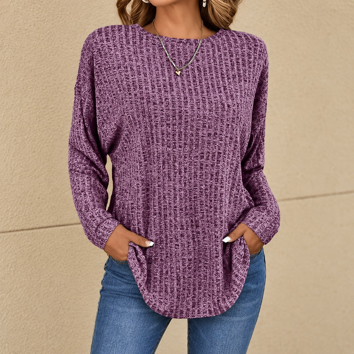 Blusa Norielle™ con Textura Jaspeada en Relieve y Corte Ligeramente Largo