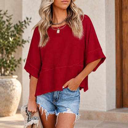 Blusa Marlie™ con Caída Ligera, Mangas Amplias y Detalle de Costura Frontal