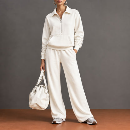 Conjunto Norelle™ con Blusa de Medio Cierre, Bolsillo Canguro y Pantalón de Corte Amplio