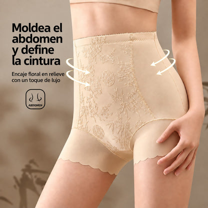 Faja Short Carmona™ con Cintura Alta, Panel Floral y Acabado Ondulado