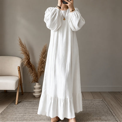 Vestido Ariella™ con Mangas Voluminosas, Corte Amplio y Bajo con Volante