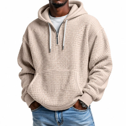 Sudadera Leon™ con Textura Waffle Sutil, Capucha y Medio Cierre