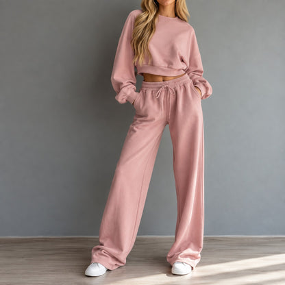Conjunto Celaya™ con Sudadera Corta y Pantalón de Pierna Ancha  con Cordón