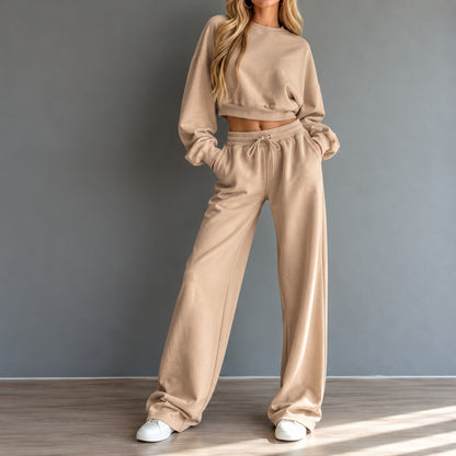 Conjunto Celaya™ con Sudadera Corta y Pantalón de Pierna Ancha  con Cordón