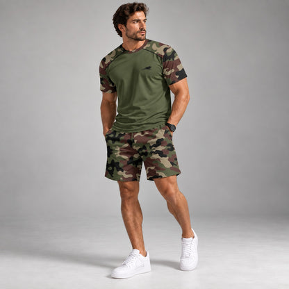 Conjunto Landon™ con Estilo Camuflaje, Camiseta de Manga Corta y Short con Cordón