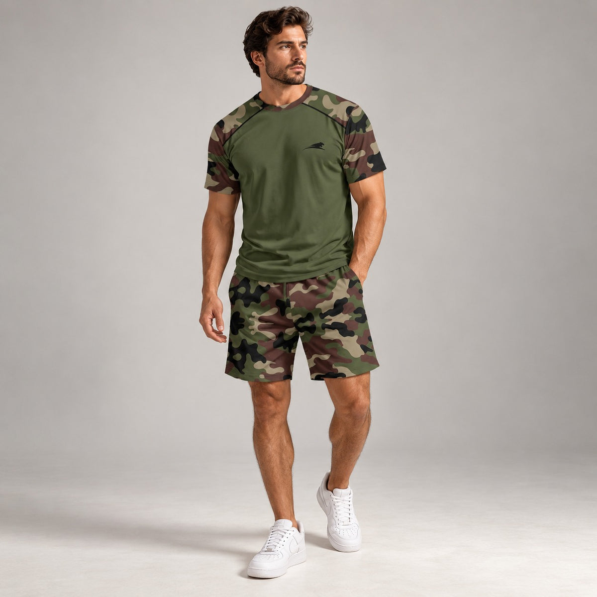 Conjunto Landon™ con Estilo Camuflaje, Camiseta de Manga Corta y Short con Cordón