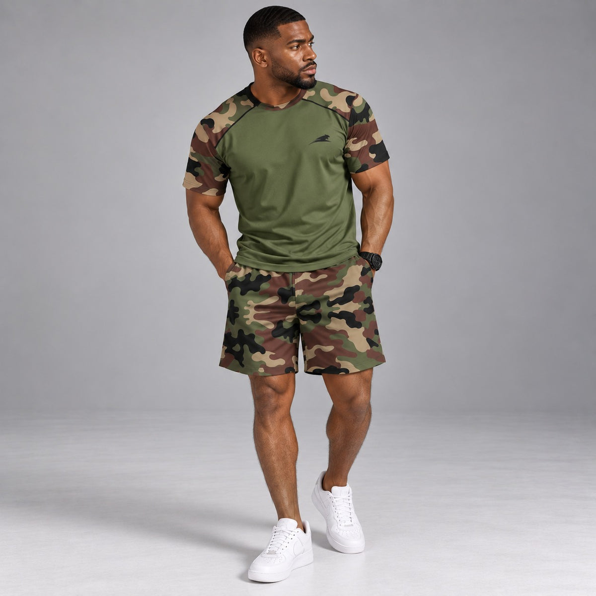 Conjunto Landon™ con Estilo Camuflaje, Camiseta de Manga Corta y Short con Cordón